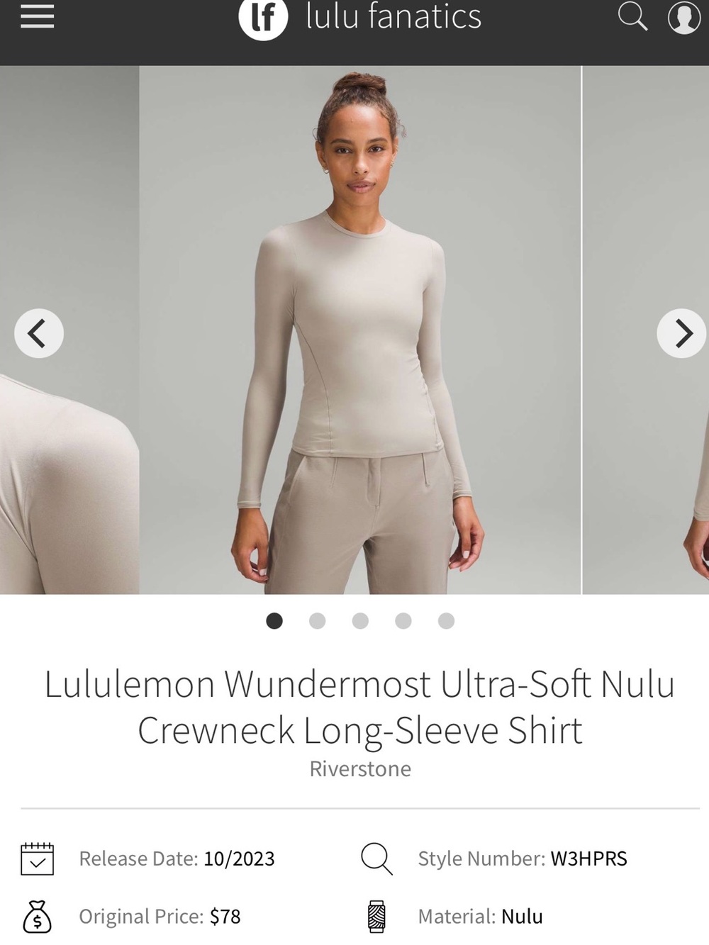 Lululemon Wundermost Ultra-Soft Nulu Crewneck Long-Sleeve Shirt-Riverstone Sz-L - Picture 6 of 6